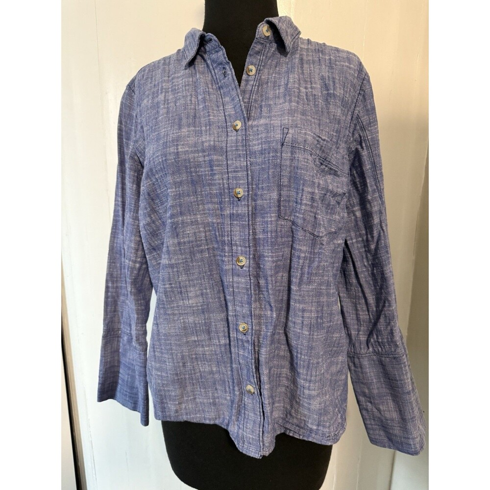 Hatley Blouse Organic Cotton Button Down Blue Coastal Top